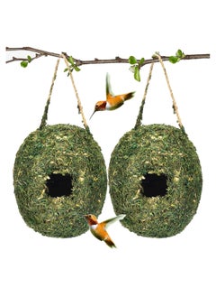 KASTWAVE Bird Nest,  2 Pcs Hand Woven Hanging Hummingbird House, Humming Bird Houses for Outdoor Hanging, Natural Grass Bird Hut, Outside Roosting Pocket Nest Provides Shelter, for Finch and Canary  - Image 1