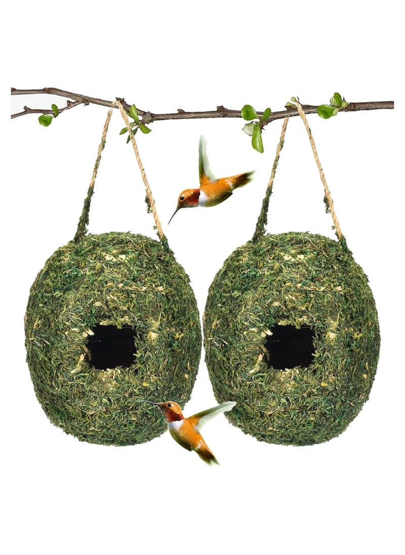 KASTWAVE Bird Nest,  2 Pcs Hand Woven Hanging Hummingbird House, Humming Bird Houses for Outdoor Hanging, Natural Grass Bird Hut, Outside Roosting Pocket Nest Provides Shelter, for Finch and Canary  - Image 1