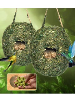 KASTWAVE Bird Nest,  2 Pcs Hand Woven Hanging Hummingbird House, Humming Bird Houses for Outdoor Hanging, Natural Grass Bird Hut, Outside Roosting Pocket Nest Provides Shelter, for Finch and Canary  - Image 4