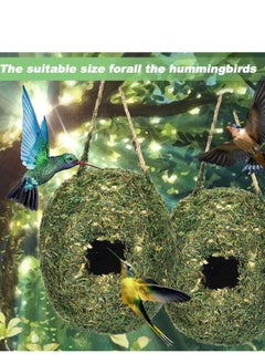 KASTWAVE Bird Nest,  2 Pcs Hand Woven Hanging Hummingbird House, Humming Bird Houses for Outdoor Hanging, Natural Grass Bird Hut, Outside Roosting Pocket Nest Provides Shelter, for Finch and Canary  - Image 2