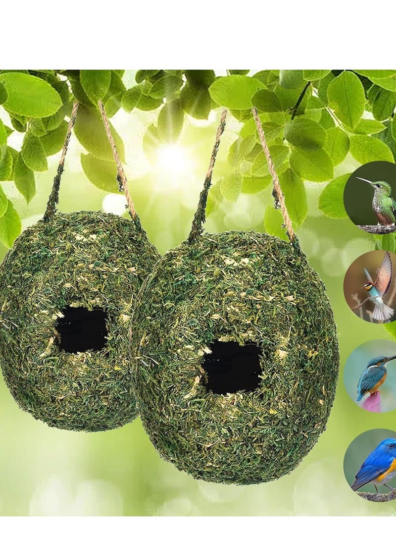 KASTWAVE Bird Nest,  2 Pcs Hand Woven Hanging Hummingbird House, Humming Bird Houses for Outdoor Hanging, Natural Grass Bird Hut, Outside Roosting Pocket Nest Provides Shelter, for Finch and Canary  - Image 3