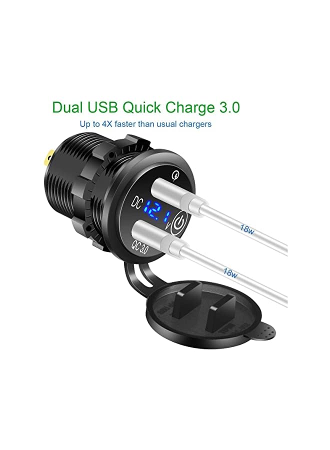 SYOSI 3.0 Car USB for Charger, Socket Cigarette Lighter Socket 12V/24V Power Outlet with LED Digital Voltmeter and Touch Switch for Car Boat Marine(Black) - Image 5