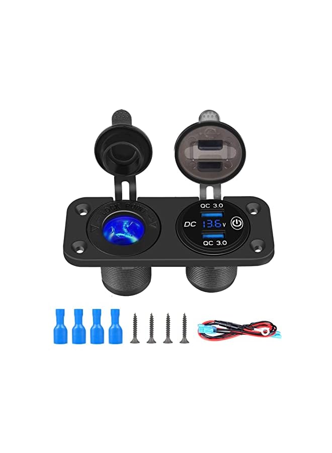 SYOSI 3.0 Car USB for Charger, Socket Cigarette Lighter Socket 12V/24V Power Outlet with LED Digital Voltmeter and Touch Switch for Car Boat Marine(Black) - Image 2