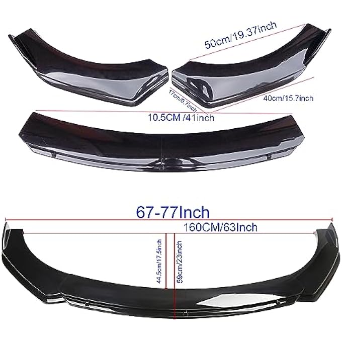 Aokzeeo Universal Front Bumper Lip Chin Spoiler PP Front Bumper Lip Sopiler Wing Body with Adjustable 8"-11" Support Splitter Rod (New Round Shape) - Image 2