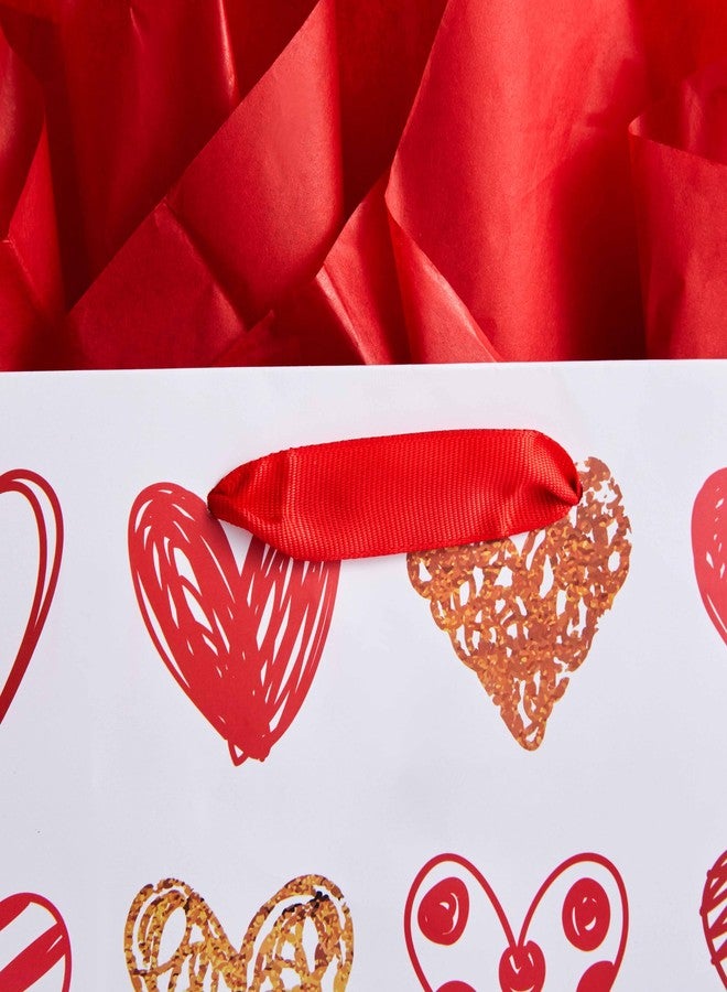 SUNCOLOR Large Valentine's Day Gift Bags with Tissue Paper, Red and White Love Heart Design, 13x10.2x4.9 Inches, 2 Pack with 6 Tissue Sheets - Image 4