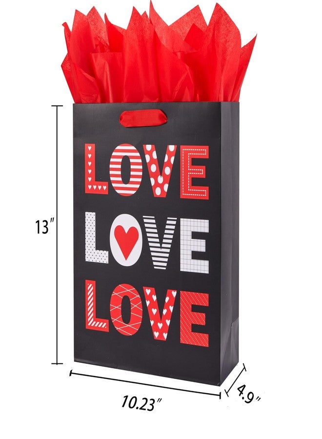 SUNCOLOR Large Valentine's Day Gift Bags with Tissue Paper, Red and White Love Heart Design, 13x10.2x4.9 Inches, 2 Pack with 6 Tissue Sheets - Image 3