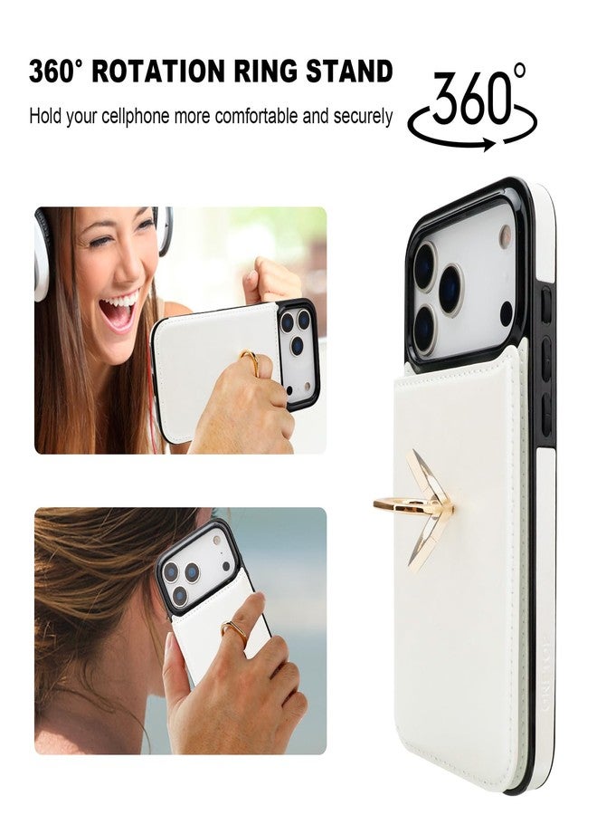 OT ONETOP جراب محفظة ONETOP لهاتف iPhone 17 Pro Max مع حامل بطاقات، وحلقة دوارة 360 درجة، وحامل قابل للطي، وغطاء من الجلد الصناعي PU مقاوم للصدمات مع مشبك مغناطيسي مزدوج، ومانع لتقنية RFID، مناسب للنساء والفتيات، مقاس 6.9 بوصة (أبيض). - Image 5