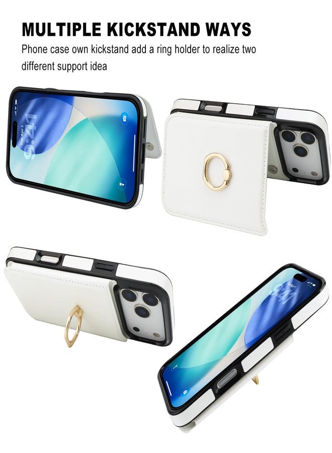 OT ONETOP جراب محفظة ONETOP لهاتف iPhone 17 Pro Max مع حامل بطاقات، وحلقة دوارة 360 درجة، وحامل قابل للطي، وغطاء من الجلد الصناعي PU مقاوم للصدمات مع مشبك مغناطيسي مزدوج، ومانع لتقنية RFID، مناسب للنساء والفتيات، مقاس 6.9 بوصة (أبيض). - Image 4