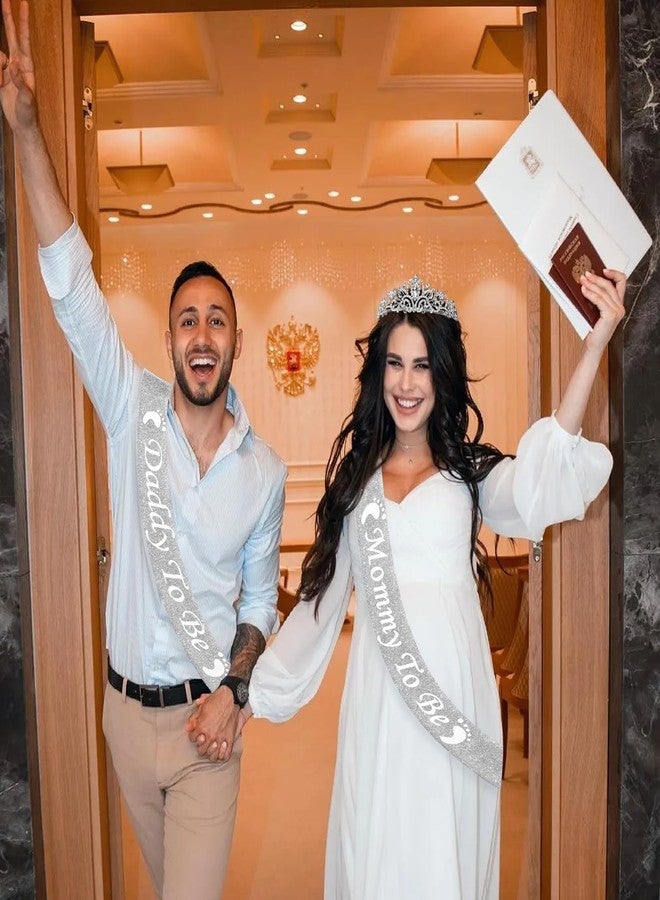 زينة حفل استقبال المولود الجديد للأم والأب، تاج ووشاح للأم المنتظرة، أوشحة للأم المنتظرة، طقم وشاح وتاج للأم المنتظرة للأولاد والبنات (فضي) - Image 4