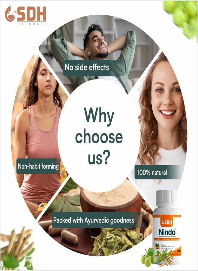 SHREE DHANWANTRI HERBALS SDH Naturals Nindo Capsules - Stress Reliever & Anxiety Reducer | Promotes Relaxation, Supports Overall Well-Being | - Image 2