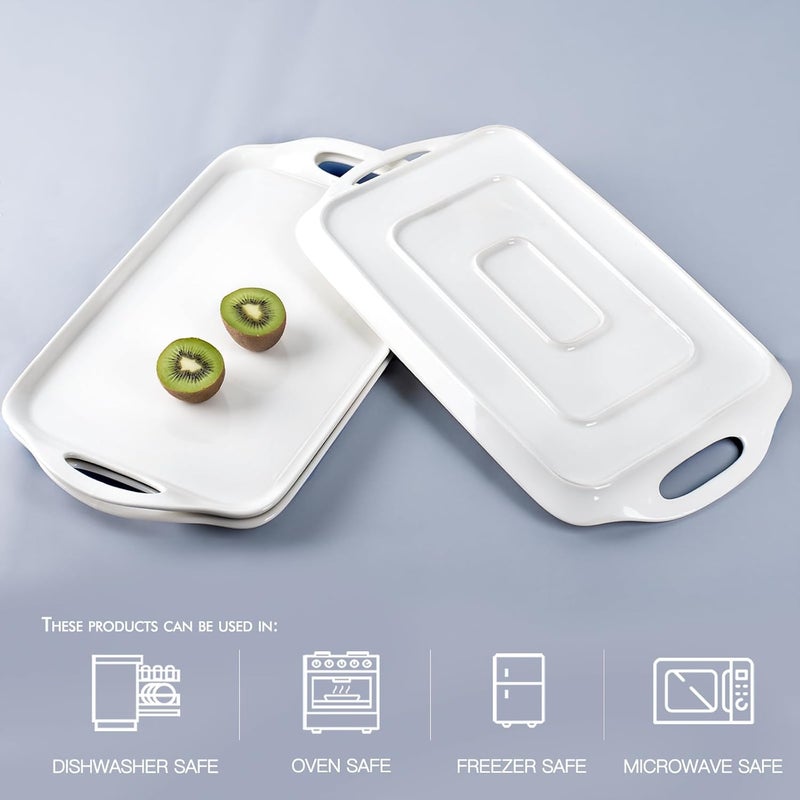 Dizada Serving Tray with Handles 16x 95 Large Serving Platter White Porcelain Platters for Serving Food Serving Platters and Trays for Parties Entertaining Dessert Fruit Turkey 3Pack Rectangle - Image 3