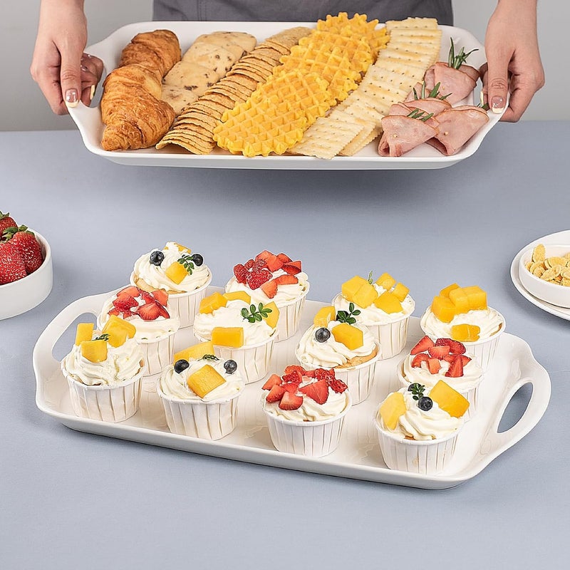 Dizada Serving Tray with Handles 16x 95 Large Serving Platter White Porcelain Platters for Serving Food Serving Platters and Trays for Parties Entertaining Dessert Fruit Turkey 3Pack Rectangle - Image 5
