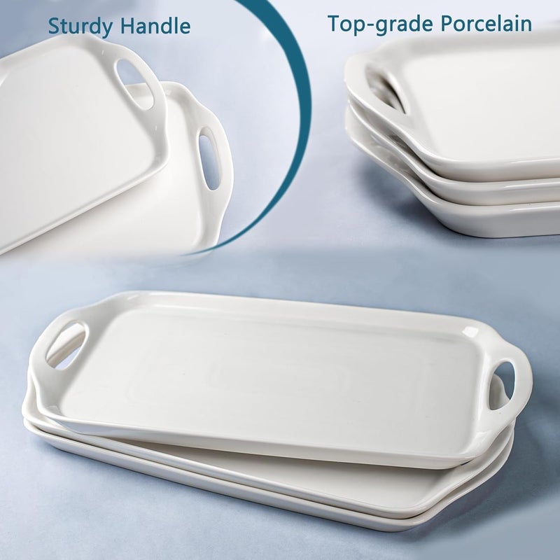 Dizada Serving Tray with Handles 16x 95 Large Serving Platter White Porcelain Platters for Serving Food Serving Platters and Trays for Parties Entertaining Dessert Fruit Turkey 3Pack Rectangle - Image 4