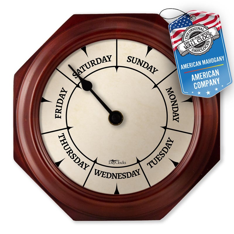 DayClocks Classic Day of The Week Wall Clock with Solid Wood Frame  Calendar Day Clock  Ideal Retirement Gift for Men  Women  Mahogany 10 - Image 1