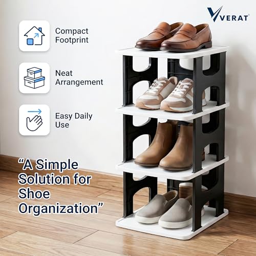 VERAT 4 Tier Shoes Rack/Foldable Shoe Rack/Adjustable Shoe Organizers/Shoe Rack Plastic/Shoe Stand Foldable/Multipurpose Footwear Stand for Home/Closet for Toys/Shoes/Slipers/Storage Organizer(Black) - Image 3