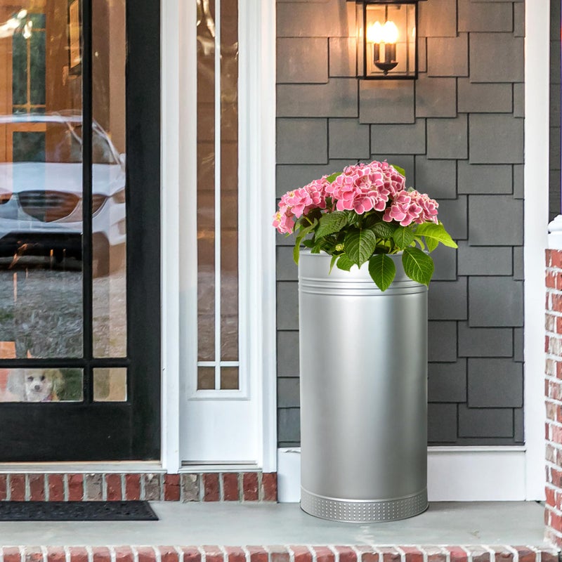 Worth Garden Galvanized Steel Planter 2-Pack - Large:28"x14.5" & Small:24"x12" - Tall Metal Plant Pots - Large Handcrafted Decoration Flower Pot for Indoor Outdoor, Deck, Patio, Front Porch - Silver - Image 5