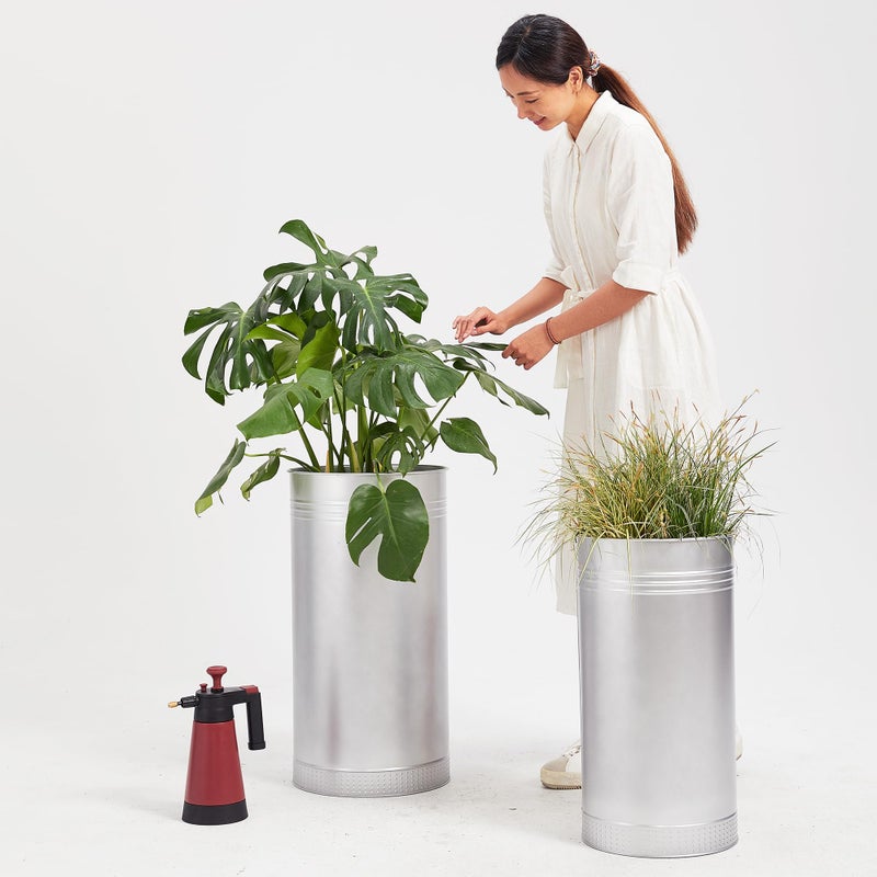 Worth Garden Galvanized Steel Planter 2-Pack - Large:28"x14.5" & Small:24"x12" - Tall Metal Plant Pots - Large Handcrafted Decoration Flower Pot for Indoor Outdoor, Deck, Patio, Front Porch - Silver - Image 2