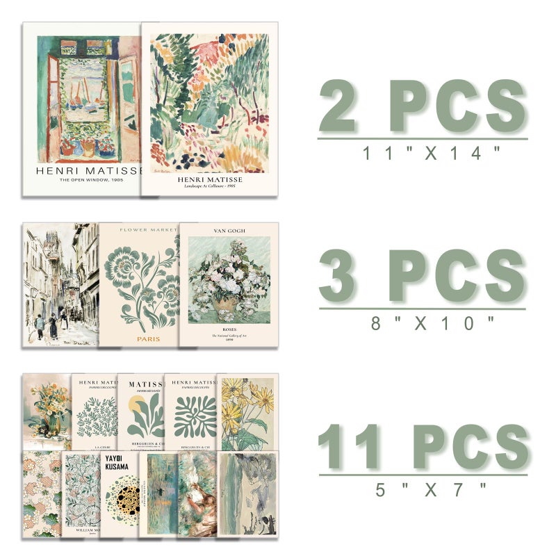 ANERZA 16 PCS Sage Green Wall Art Decor, Matisse Wall Prints for Bedroom, Abstract Posters for Room Aesthetic, Wall Collage Kit Pictures for Living Room, Eclectic Boho Vintage Dorm Gallery Home Decor - Image 2