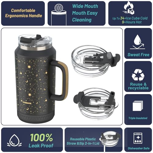 Hydraful 64 oz Tumbler with Handle and Straw - 100% Leak-Proof - Insulated Cup Reusable Stainless Steel Large Water Bottle Travel Mug for Gym, Hiking, and Camping - Gifts for Women Men Him Her - Image 2