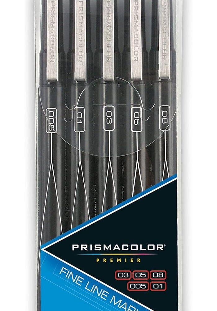 Prismacolor مجموعة أقلام ماركر برزمكولور بريمير ذات الخط الدقيق - 5 قطع سوداء - Image 1