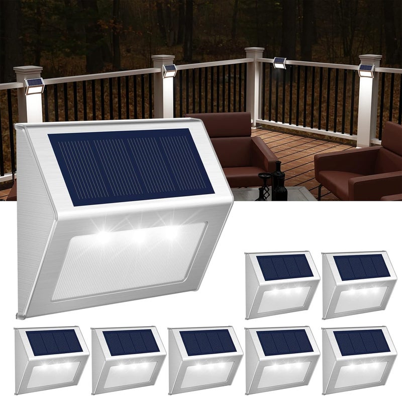 JSOT Solar Lights Outdoor for Deck,Waterproof Solar Garden Lights Decorative Outside Lamp for Walkway,Fence Post,Backyard,Railing,Wall,Pool,Step,Stairs 8 Lights Cool White - Image 1