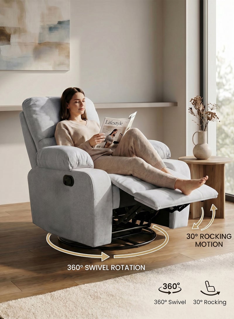 M-Smart Swivel Recliner Chair for Living Room - Comfortable Lazy Boy Rocking Chair with Back and Neck Support for Long Sitting, Reading, Watching TV and Napping, 95x92x93cm - Light Gray - Image 5