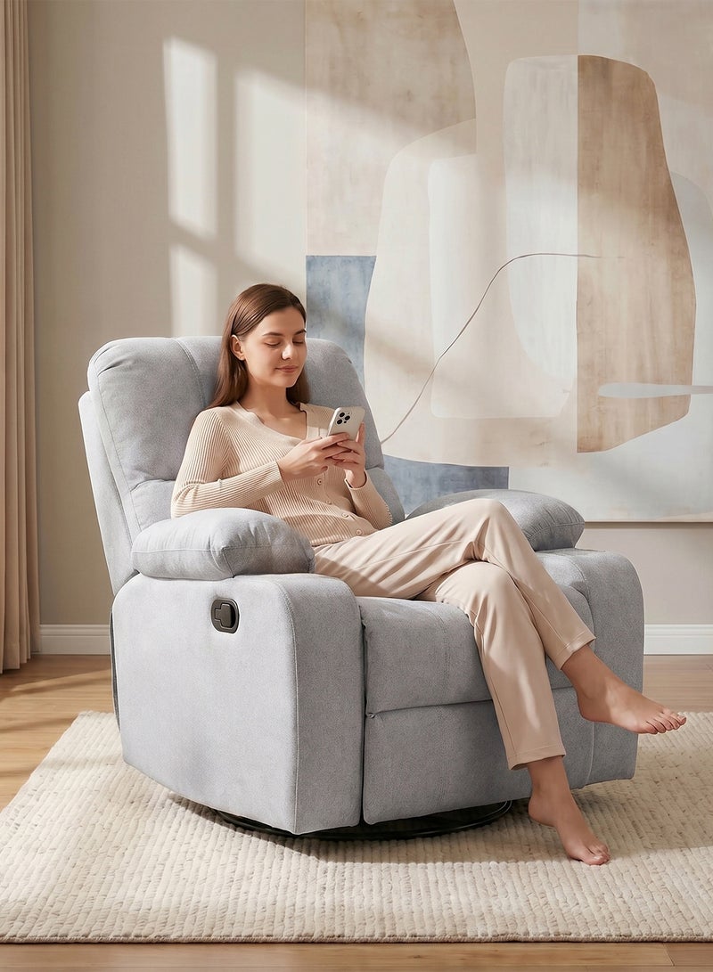 M-Smart Swivel Recliner Chair for Living Room - Comfortable Lazy Boy Rocking Chair with Back and Neck Support for Long Sitting, Reading, Watching TV and Napping, 95x92x93cm - Light Gray - Image 3