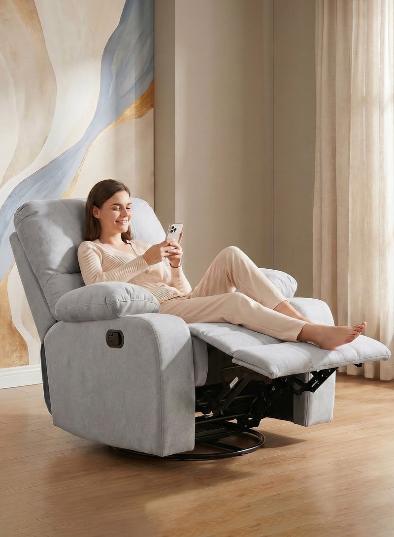 M-Smart Swivel Recliner Chair for Living Room - Comfortable Lazy Boy Rocking Chair with Back and Neck Support for Long Sitting, Reading, Watching TV and Napping, 95x92x93cm - Light Gray - Image 4