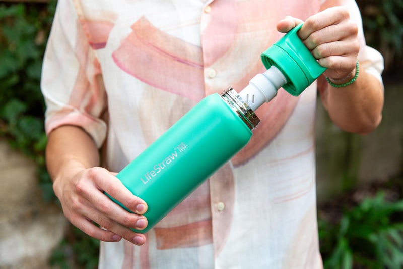 LifeStraw Go Series - Insulated Stainless Steel Water Filter Bottle for Travel and Everyday Use  Removes Bacteria  Parasites and Microplastics  Improves Taste  24oz Cactus Green - Image 4