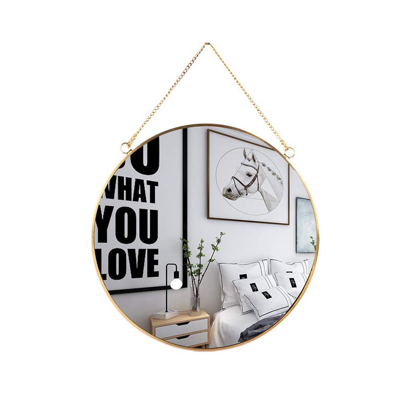 LONGWIN Hanging Wall Circle Mirror Decor Gold Geometric Mirror with Chain for Bathroom Bedroom Living Room 118
