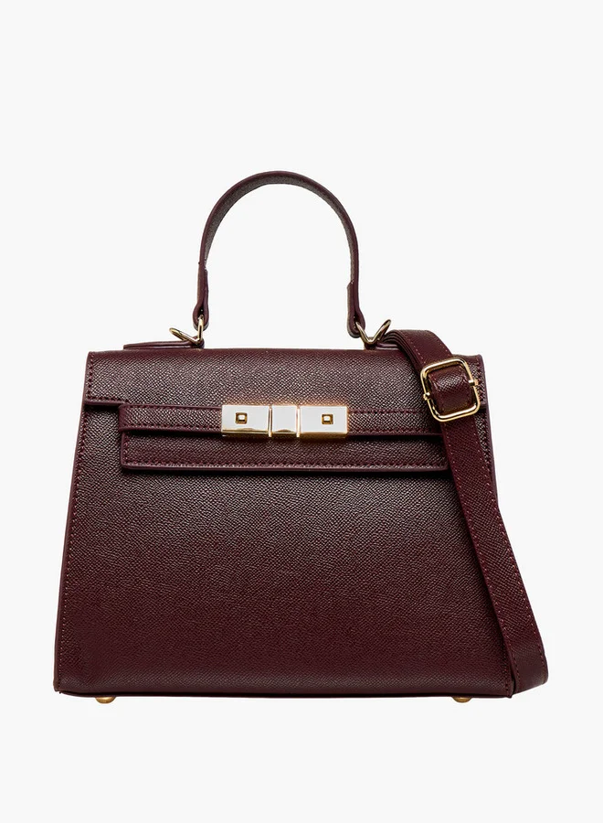 Flora Bella By Shoexpress Textured Satchel Bag with Detachable Strap and Flap Closure
