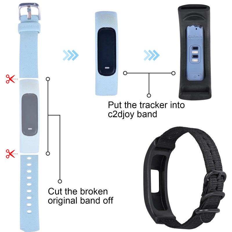 C2D JOY Canvas Nylon Bands Compatible with Garmin Vivosmart 4 tracker Replacement Bands with Case-Blue - Image 2