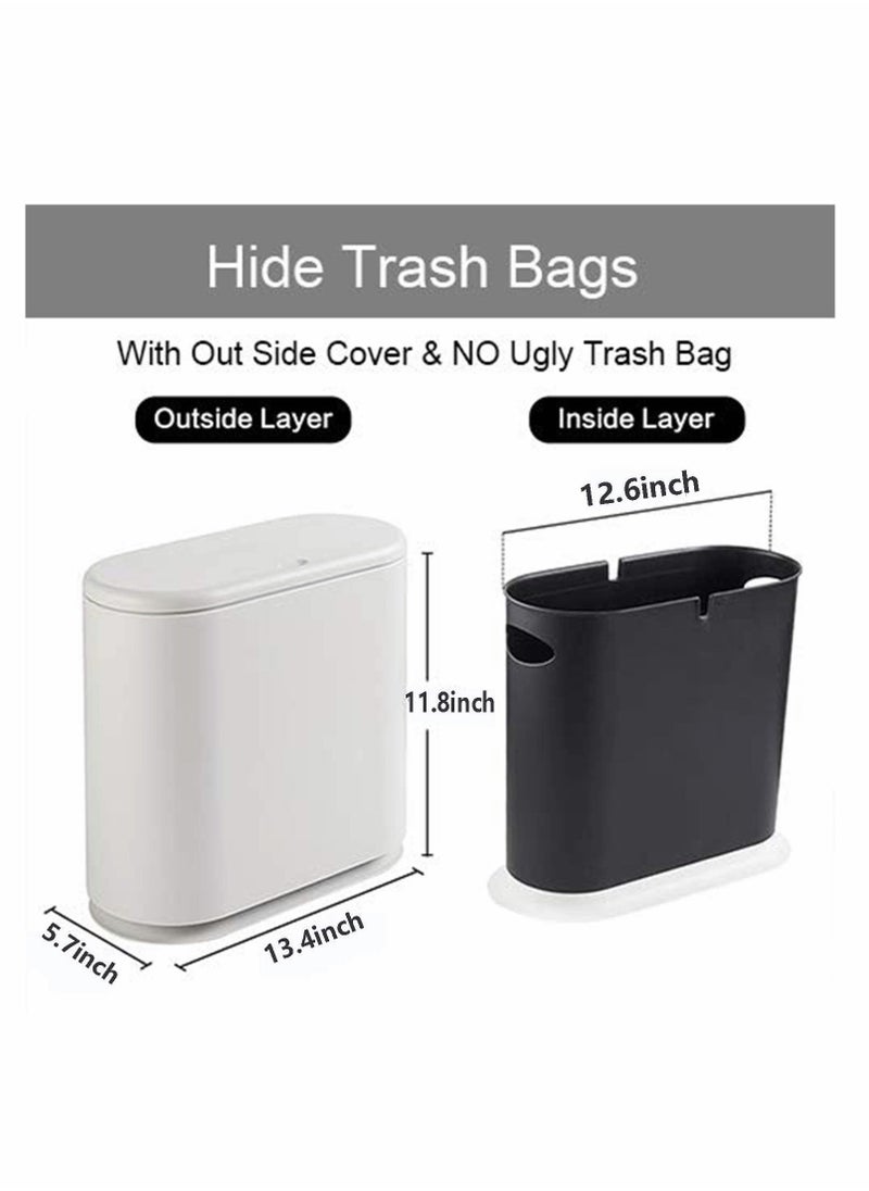 Generic - Trash Can, Gallon Slim Garbage Container Bin Removable Liner Bucket with Press Top Lid for Kitchen Bathroom Living Room Office Narrow Place - 10 Liter/2.4 - Image 1