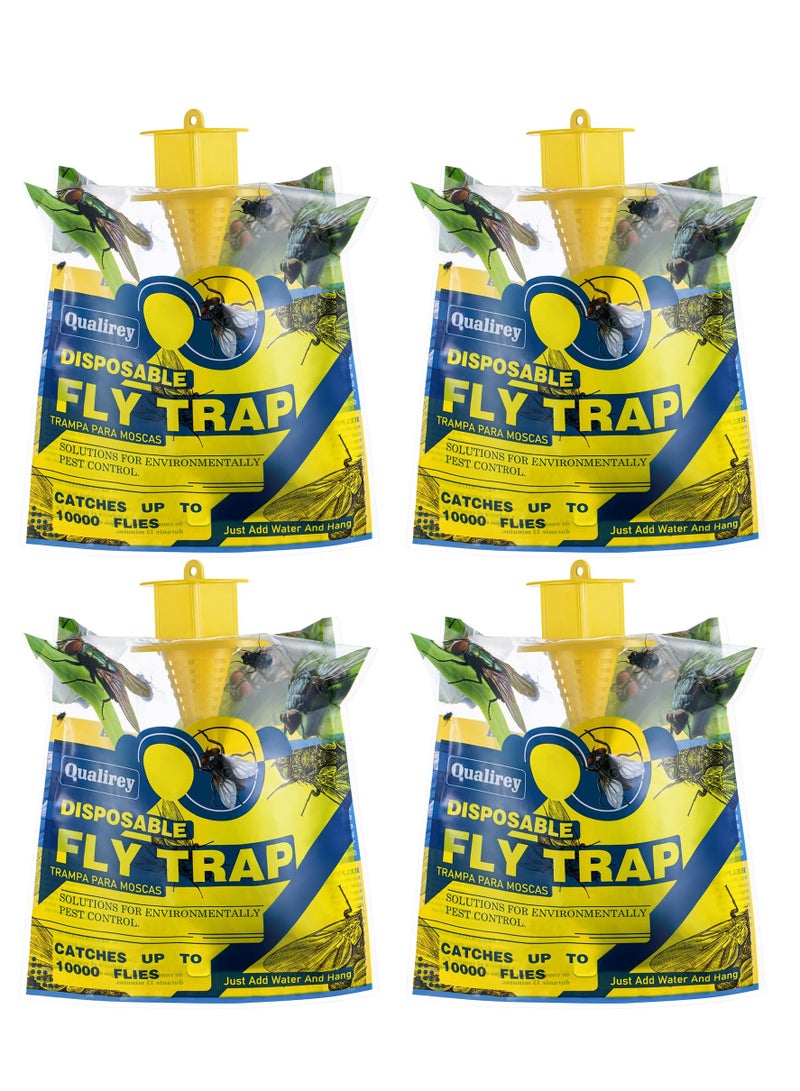 SOLARAE Fly Traps Outdoor Hanging, 4 Natural Pre-Baited Fly Hunter Stable Horse Ranch Fly Trap, Mosquito Fly Bags Outdoor Disposable Catchers Killer Repellent for Barn Farm Patio & Camping - Image 1