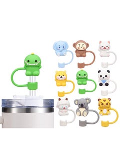 Generic 10Pcs Straw Cover Cap for Stanley Cup, Cute Animal Shape Silicone Straw Lids, Reusable Dust-Proof Straw Topper for Stanley Tumbler Accessories, 10mm  - Image 1