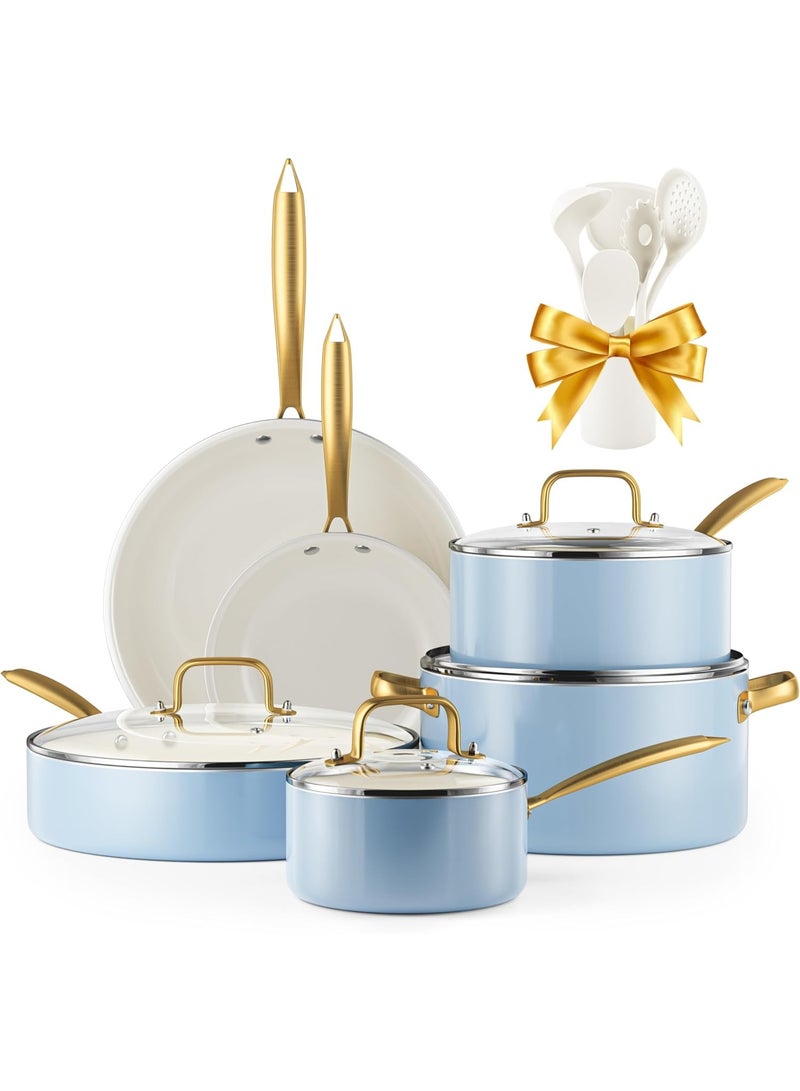 Pots and Pans Set Non Stick - Ceramic Cookware Set with Cooking Utensils Set, Non Toxic Kitchen Cookware Sets Dutch Oven Pot with Lid Saucepan Set Sauté Pan Frying Pan Set for Cooking Gifts - Image 1