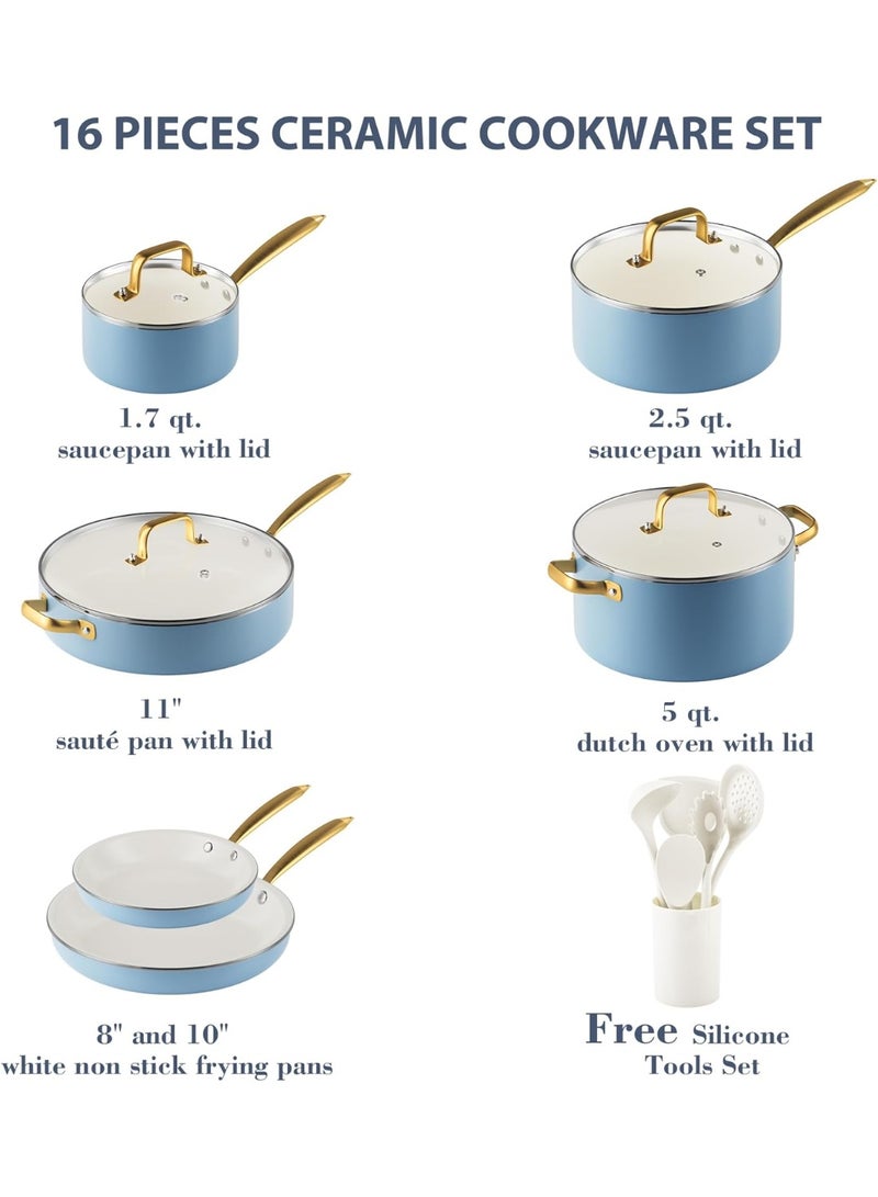 Pots and Pans Set Non Stick - Ceramic Cookware Set with Cooking Utensils Set, Non Toxic Kitchen Cookware Sets Dutch Oven Pot with Lid Saucepan Set Sauté Pan Frying Pan Set for Cooking Gifts - Image 2