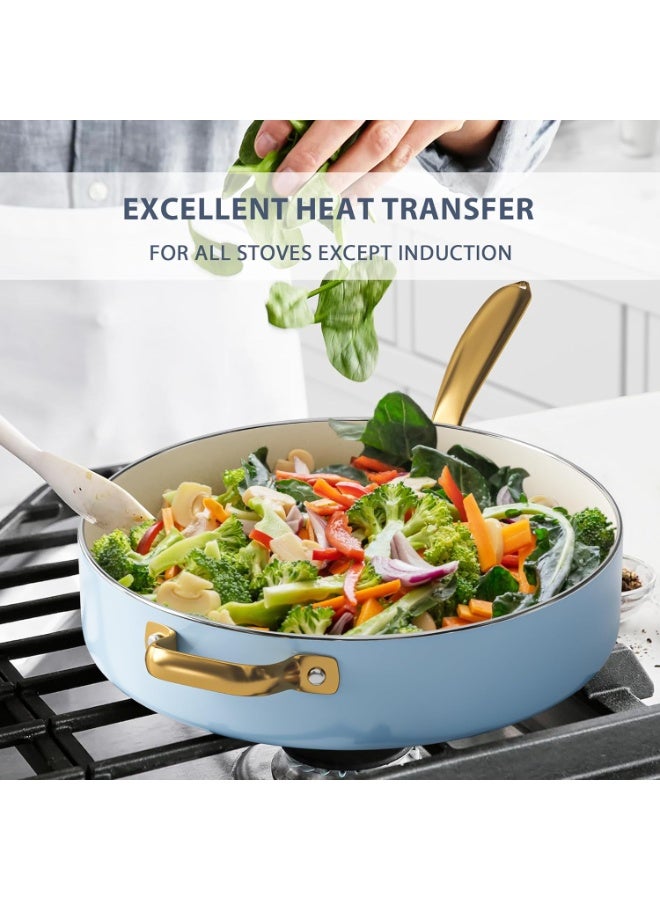 Pots and Pans Set Non Stick - Ceramic Cookware Set with Cooking Utensils Set, Non Toxic Kitchen Cookware Sets Dutch Oven Pot with Lid Saucepan Set Sauté Pan Frying Pan Set for Cooking Gifts - Image 5