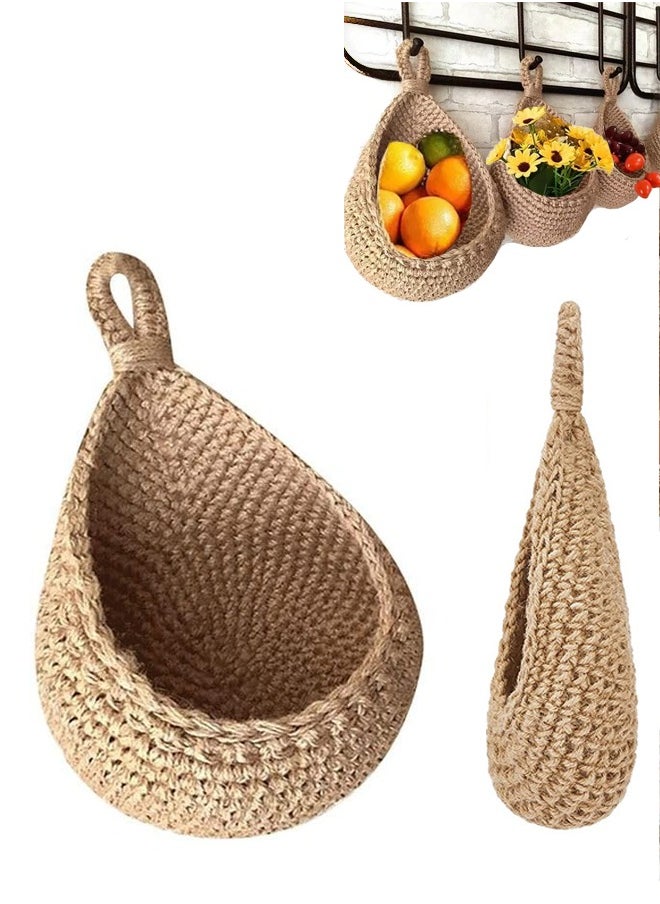 Generic - Set of 3 decorative hanging baskets (with lanyard) woven with hemp rope, wall-mounted storage baskets, home wall decoration, food, plant, daily necessities, toy storage (21X28 cm, 27X33 cm, 30X35 cm) - Image 1