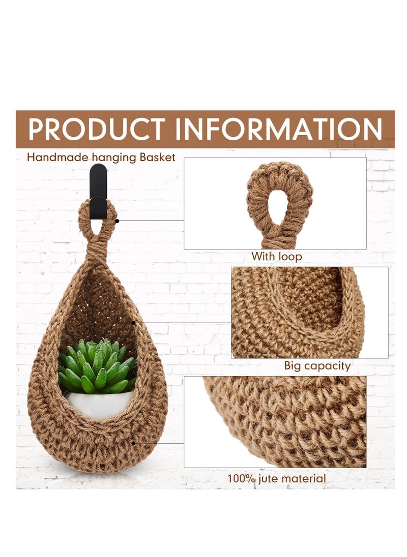 Generic - Set of 3 decorative hanging baskets (with lanyard) woven with hemp rope, wall-mounted storage baskets, home wall decoration, food, plant, daily necessities, toy storage (21X28 cm, 27X33 cm, 30X35 cm) - Image 1