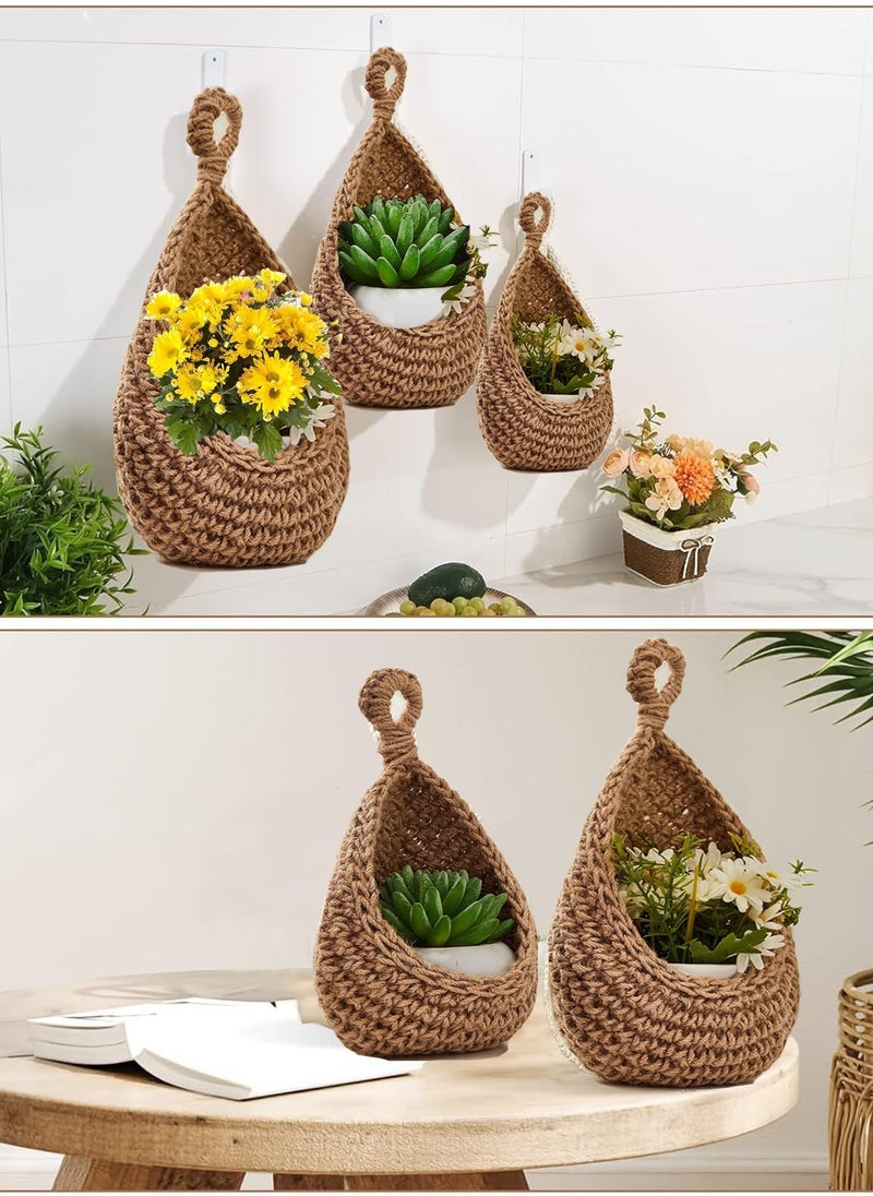 Generic - Set of 3 decorative hanging baskets (with lanyard) woven with hemp rope, wall-mounted storage baskets, home wall decoration, food, plant, daily necessities, toy storage (21X28 cm, 27X33 cm, 30X35 cm) - Image 1