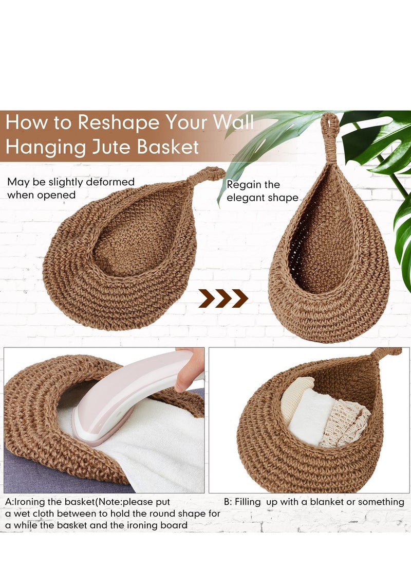 Generic - Set of 3 decorative hanging baskets (with lanyard) woven with hemp rope, wall-mounted storage baskets, home wall decoration, food, plant, daily necessities, toy storage (21X28 cm, 27X33 cm, 30X35 cm) - Image 1