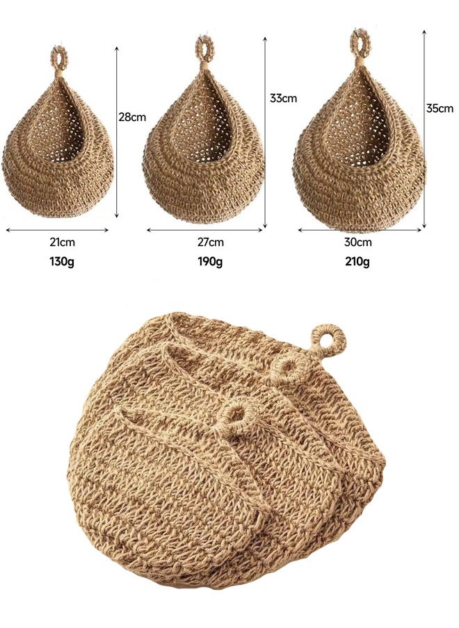 Generic - Set of 3 decorative hanging baskets (with lanyard) woven with hemp rope, wall-mounted storage baskets, home wall decoration, food, plant, daily necessities, toy storage (21X28 cm, 27X33 cm, 30X35 cm) - Image 1