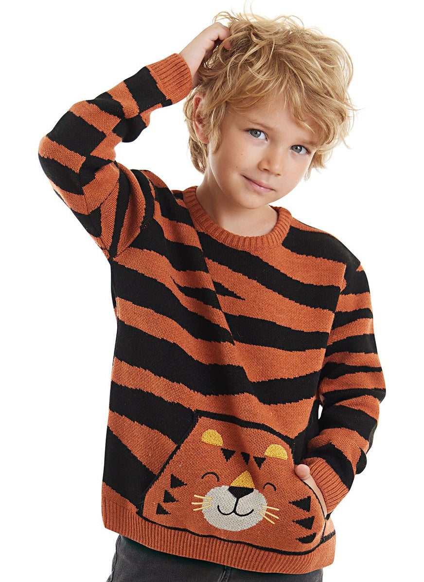 Denokids - Tiger Boy Brown Sweater - Image 1