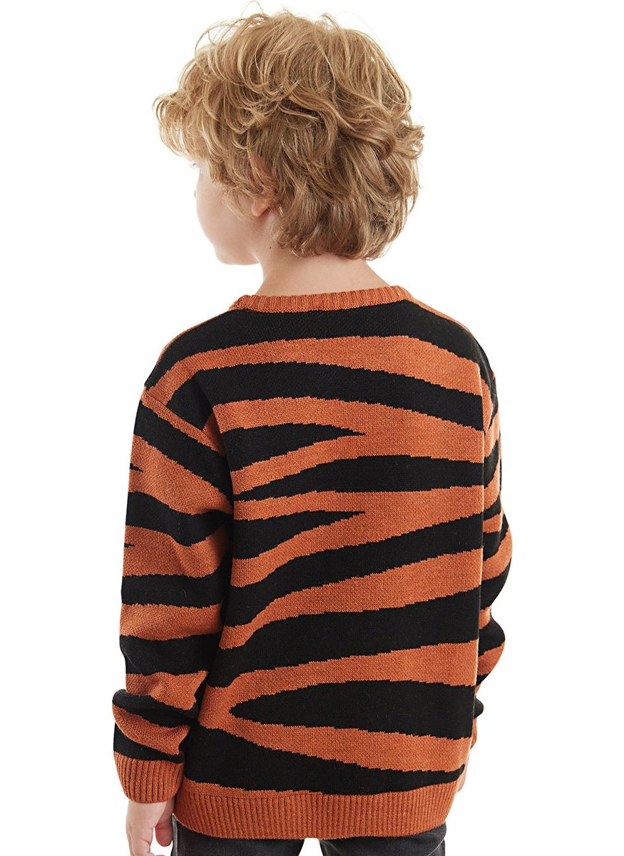Denokids - Tiger Boy Brown Sweater - Image 1