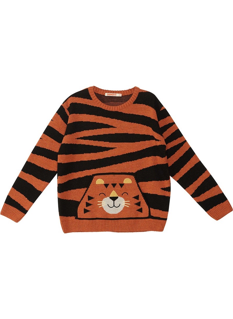 Denokids - Tiger Boy Brown Sweater - Image 1