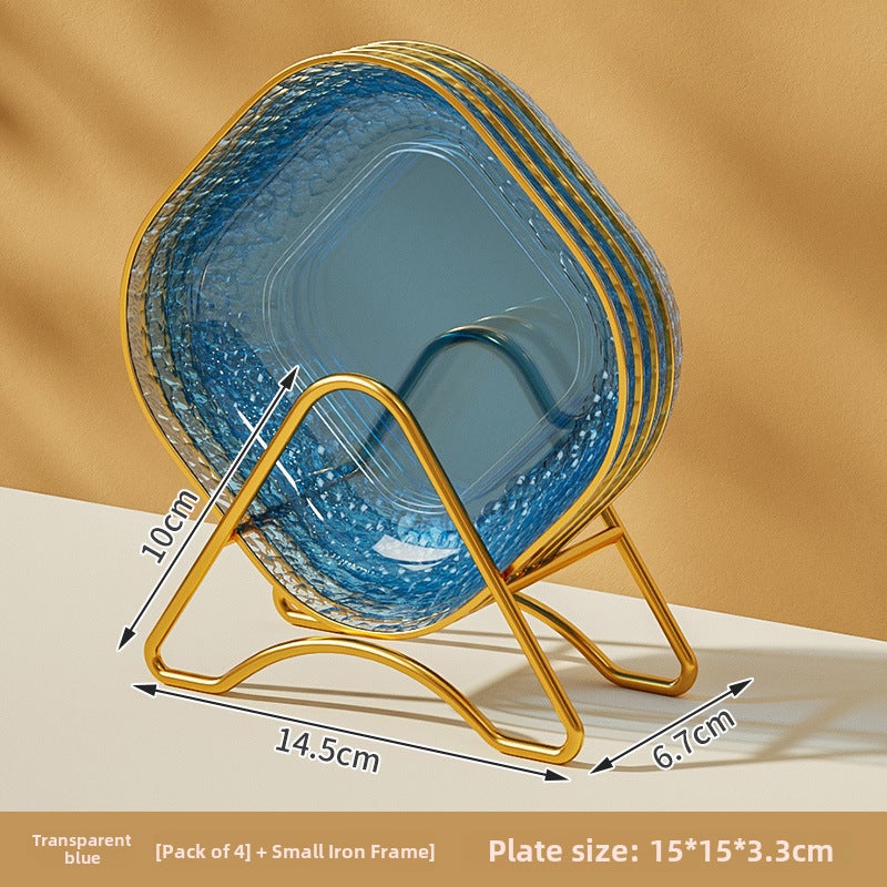Premium Food-Grade Bone Dish for Dining4 dishes + gold rack [Transparent Blue]] 4 dishes + gold rack [Transparent Blue]]