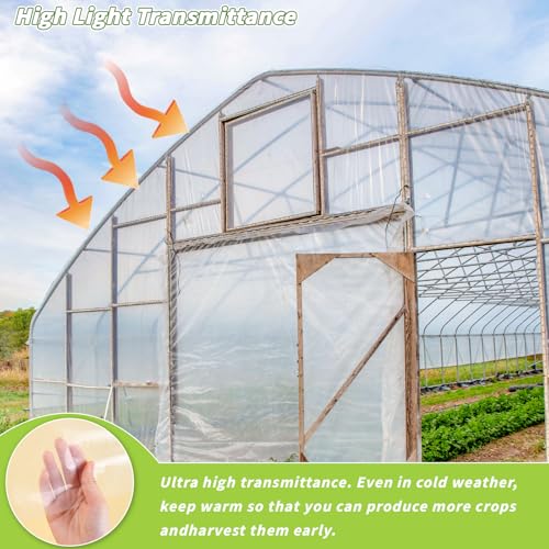 UZLU Greenhouse Plastic Sheeting 6 Mil, 8 x 26 FT Transparent UV Resistant Polyethylene Film, Tear-Resistant Green House Hoop Cover for Gardening, Farming, Nursery, Henhouse, Anti-Drip & Weatherproof - Image 3