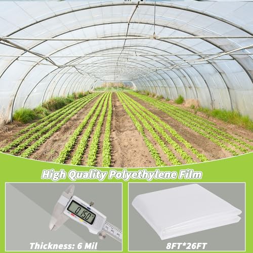 UZLU Greenhouse Plastic Sheeting 6 Mil, 8 x 26 FT Transparent UV Resistant Polyethylene Film, Tear-Resistant Green House Hoop Cover for Gardening, Farming, Nursery, Henhouse, Anti-Drip & Weatherproof - Image 5