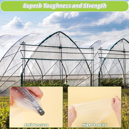 UZLU Greenhouse Plastic Sheeting 6 Mil, 8 x 26 FT Transparent UV Resistant Polyethylene Film, Tear-Resistant Green House Hoop Cover for Gardening, Farming, Nursery, Henhouse, Anti-Drip & Weatherproof - Image 2
